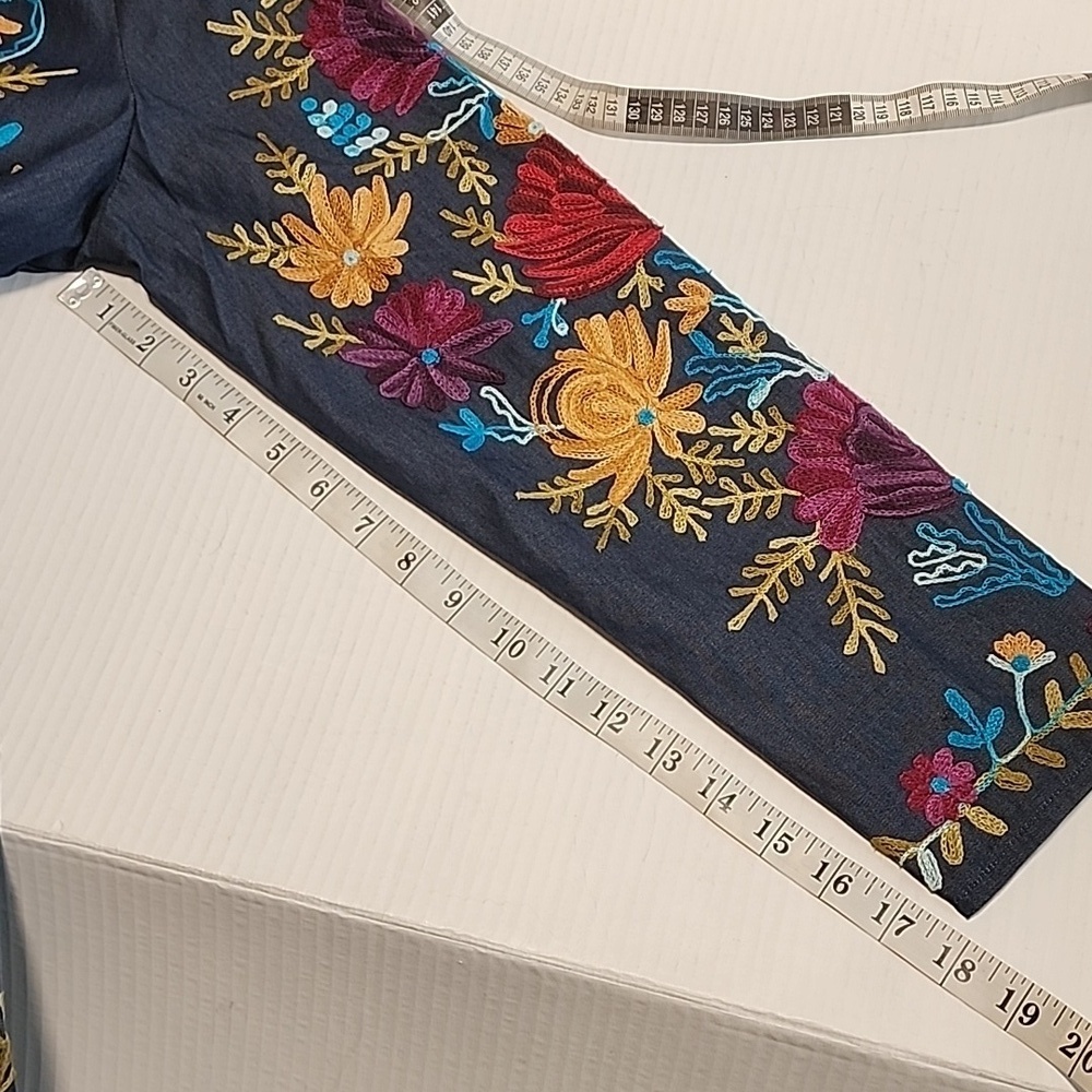 Anu Embroidered Denim Open Front Light Jacket - Picture 11 of 13